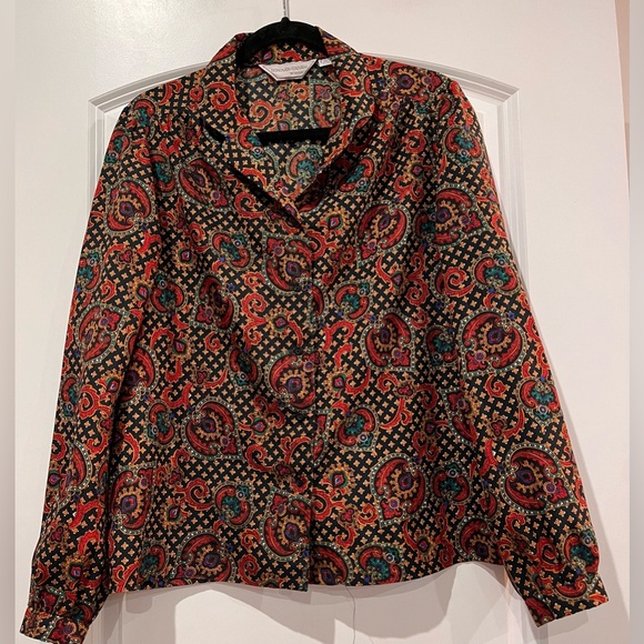 VTG Donovan-Galvani Of Dallas Women’s Button Up Shirt Silk Feel 22” Pit To‎ Pit - Picture 1 of 5
